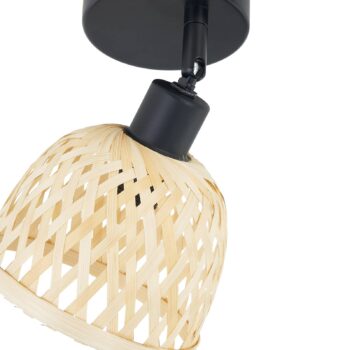 Stropné bodové svietidlo Lindby Youstin, Ø 12,5 cm, bambus, E14