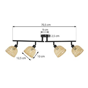Stropné bodové svietidlo Lindby Youstin, dĺžka 70,5 cm, bambus, 4 svetlá,