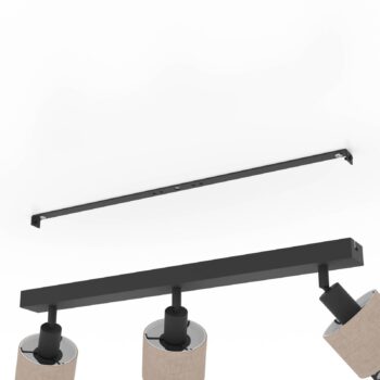 Stropné bodové svietidlo Rosley, dĺžka 43 cm, čierne/prírodné, 3 svetlá.
