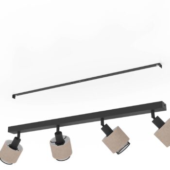Stropné bodové svietidlo Rosley, dĺžka 75 cm, čierne/prírodné, 4 svetlá,