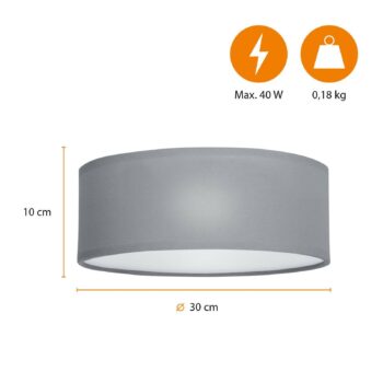 Stropné svetlo Stropný sen, Ø 30 cm, textil, sivá