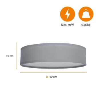 Stropné svetlo Stropný sen, Ø 40 cm, textil, sivá