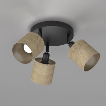 Stropné svietidlo Adeline, 3-pl., juta, okrúhle, Ø 45 cm