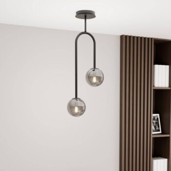 Stropné svietidlo Atria, dymovo sivé/čierne, výška 76 cm, 2 svetlá.