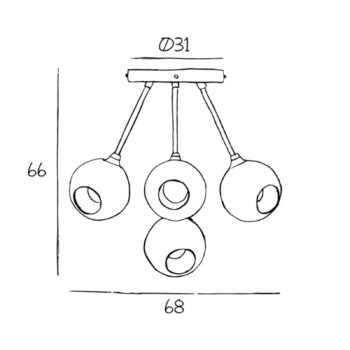 Stropné svietidlo Ballroom Molecule, jantárové, sklo, 5 svetiel