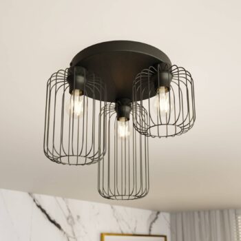 Stropné svietidlo Barn, 3-pl., Ø 30 cm, čierne, kov, E27