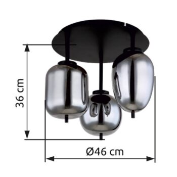 Stropné svietidlo Blacky, čierna/dymovo sivá, Ø 46 cm, sklo, 3 svetlá.