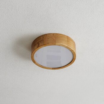 Stropné svietidlo Cleo DR275, IP54, Ø 27,5 cm, dubové drevo, E27