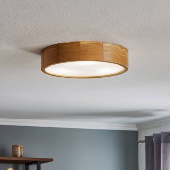 Stropné svietidlo Cleo DR375, IP20, senzor, Ø 38 cm, dubové drevo