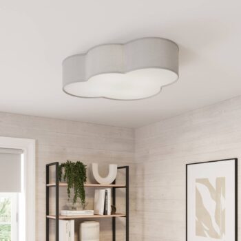 Stropné svietidlo Cloud z textilu, dĺžka 62 cm, sivá