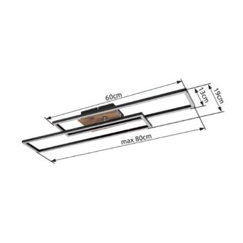 Stropné svietidlo Dakari LED, dĺžka 80 cm, čierna/tmavé drevo