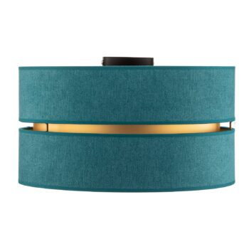 Stropné svietidlo Duo z textilu, tyrkysová/zlatá, Ø40cm