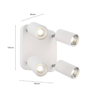 Stropné svietidlo Eye bodové svetlá 4-plameňové štvorcové, biele