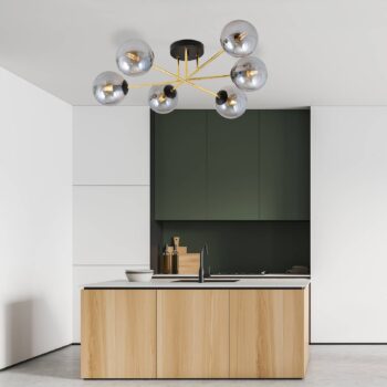 Stropné svietidlo Glassy, 6-pl., čierna/zlatá/grafitová