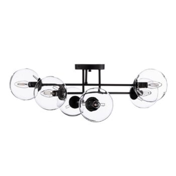 Stropné svietidlo Glassy, čierne, číre, sklo, 6-pl., E14