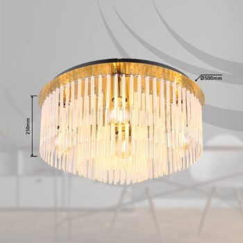 Stropné svietidlo Gorley, zlatá/opálová, Ø 50 cm, kov/sklo