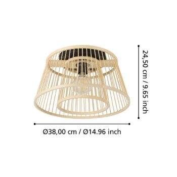 Stropné svietidlo Hykeham, Ø 38 cm, prírodné, bambus