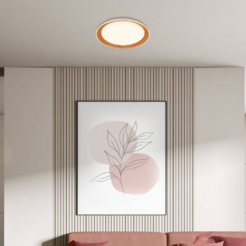 Stropné svietidlo Ijus LED, farba biela/drevo, Ø 43 cm, plast