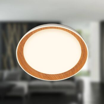 Stropné svietidlo Ijus LED, farba biela/drevo, Ø 43 cm, plast