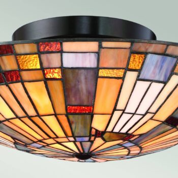 Stropné svietidlo Inglenook, štýl Tiffany, oceľ, sklo, farebné
