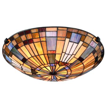 Stropné svietidlo Inglenook, štýl Tiffany, oceľ, sklo, farebné