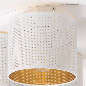 Stropné svietidlo Jovin s piatimi tienidlami na lampu, biela/zlatá