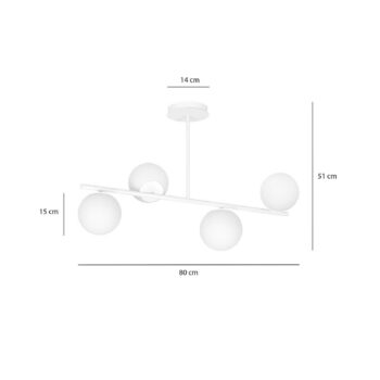 Stropné svietidlo Kabo, 1 rameno, biele, 4-plameňové