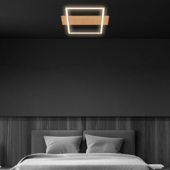 Stropné svietidlo Kada LED, 34x26 cm, drevo, kov, čierna