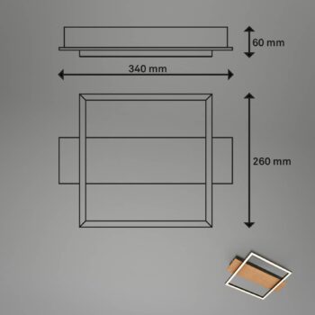 Stropné svietidlo Kada LED, 34x26 cm, drevo, kov, čierna