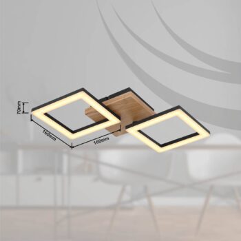 Stropné svietidlo Kerry LED, dĺžka 46 cm, čierna/tmavohnedá