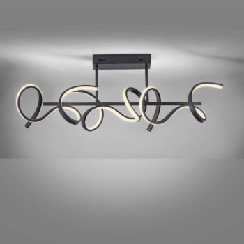 Stropné svietidlo LED Curls, čierne, kovové, dĺžka 82 cm, stmievateľné