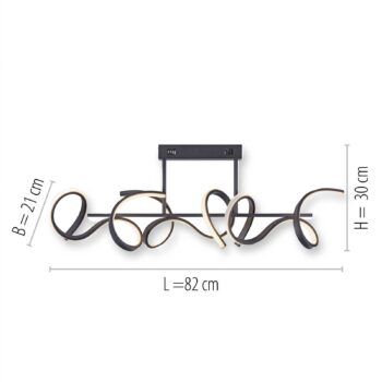 Stropné svietidlo LED Curls, čierne, kovové, dĺžka 82 cm, stmievateľné