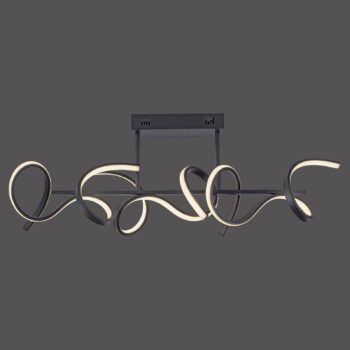 Stropné svietidlo LED Curls, čierne, kovové, dĺžka 82 cm, stmievateľné