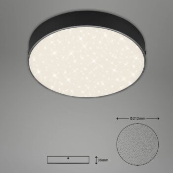 Stropné svietidlo LED Flame Star, Ø 21,2 cm, čierne