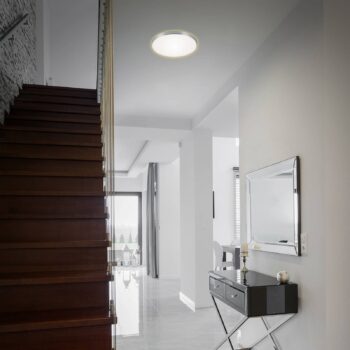 Stropné svietidlo LED Flet, biela/chróm, Ø 28,5 cm, 3 000 K