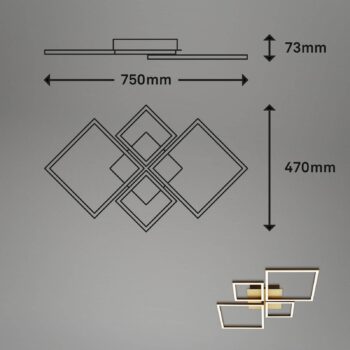 Stropné svietidlo LED Frame, zlaté, stmievateľné, 4 svetlá