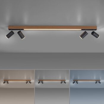 Stropné svietidlo LED PURE Lines, 120 cm, čierne, drevo, diaľkové ovládanie