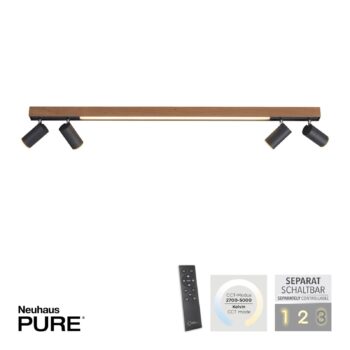 Stropné svietidlo LED PURE Lines, 120 cm, čierne, drevo, diaľkové ovládanie