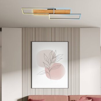 Stropné svietidlo LED s rímsou, 110x25 cm, drevo, diaľkové ovládanie
