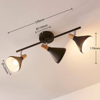 Stropné svietidlo Lindby Arina, 53 cm, čierne, 3 svetlá, E14