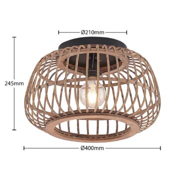 Stropné svietidlo Lindby Bominio, Ø 40 cm, ratan, drevo, E27