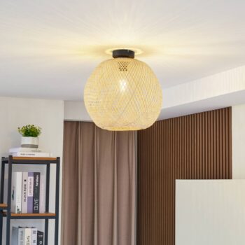 Stropné svietidlo Lindby Dabila, bambus, Ø 35 cm, E27