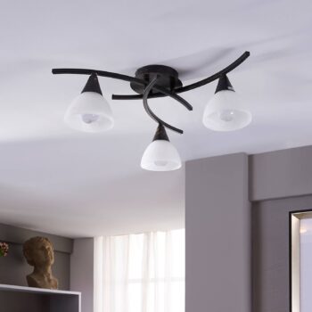 Stropné svietidlo Lindby Della, čierno-zlaté, Ø 58 cm, 3 svetlá, E14