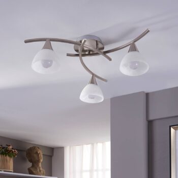 Stropné svietidlo Lindby Della, nikel, Ø 58 cm, 3 svetlá, E14