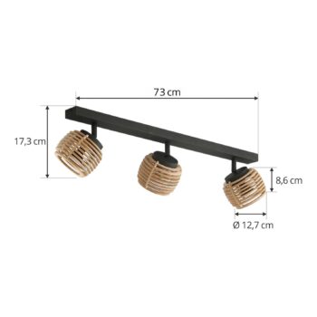 Stropné svietidlo Lindby Ediz, 3 svetlá, GU10, drevo, dĺžka 73 cm