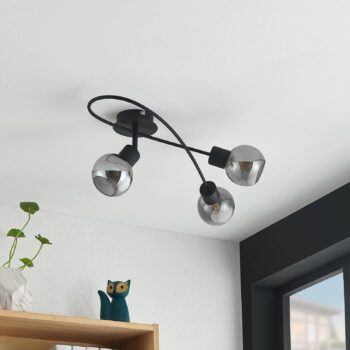 Stropné svietidlo Lindby Elaina, 54 cm, 3 svetlá, čierna/dym, E14