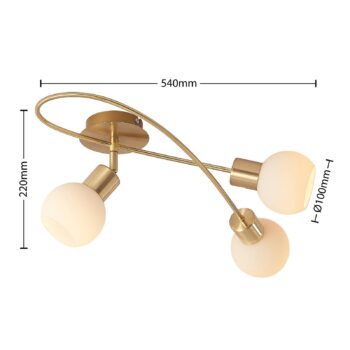 Stropné svietidlo Lindby Elaina, 54 cm, 3 svetlá, mosadz, sklo, E14