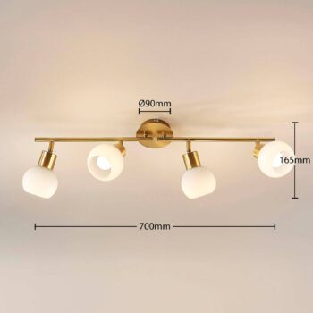 Stropné svietidlo Lindby Elaina, 70 cm, 4 svetlá, mosadz, sklo, E14