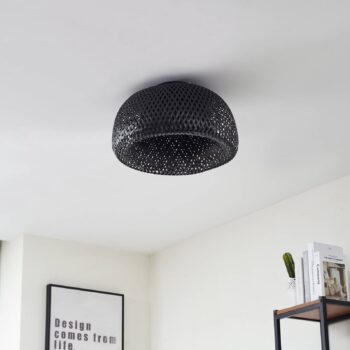 Stropné svietidlo Lindby Eskil, 1 svetlo, čierne, Ø46,5 cm, bambus