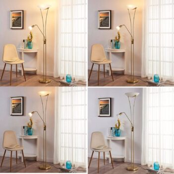 Stropné svietidlo Lindby Felicia s lampou na čítanie, mosadz